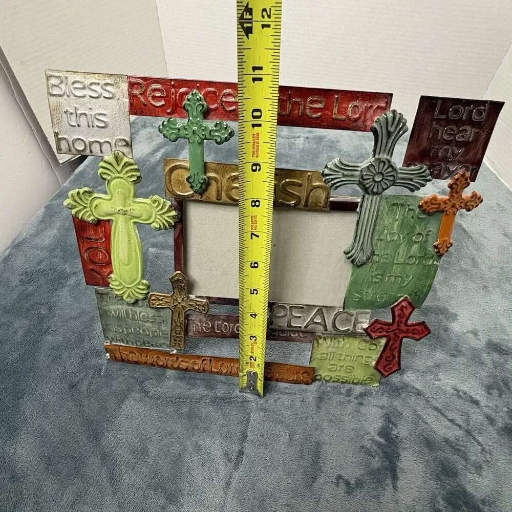 Christian Metal Picture Frame Cross Scripture 4x6